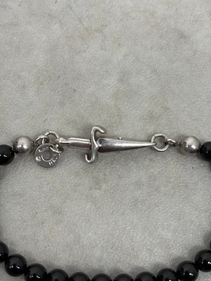 Cesare Paciotti Black Pearl Silver Dagger Beaded Bracelet hlOjMXq 6