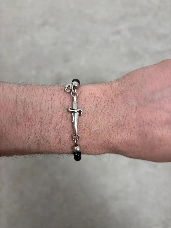 Cesare Paciotti Black Pearl Silver Dagger Beaded Bracelet hlOjMXq 4