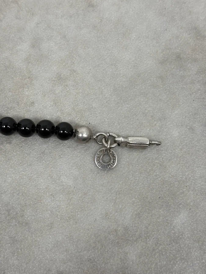 Cesare Paciotti Black Pearl Silver Dagger Beaded Bracelet hlOjMXq 7