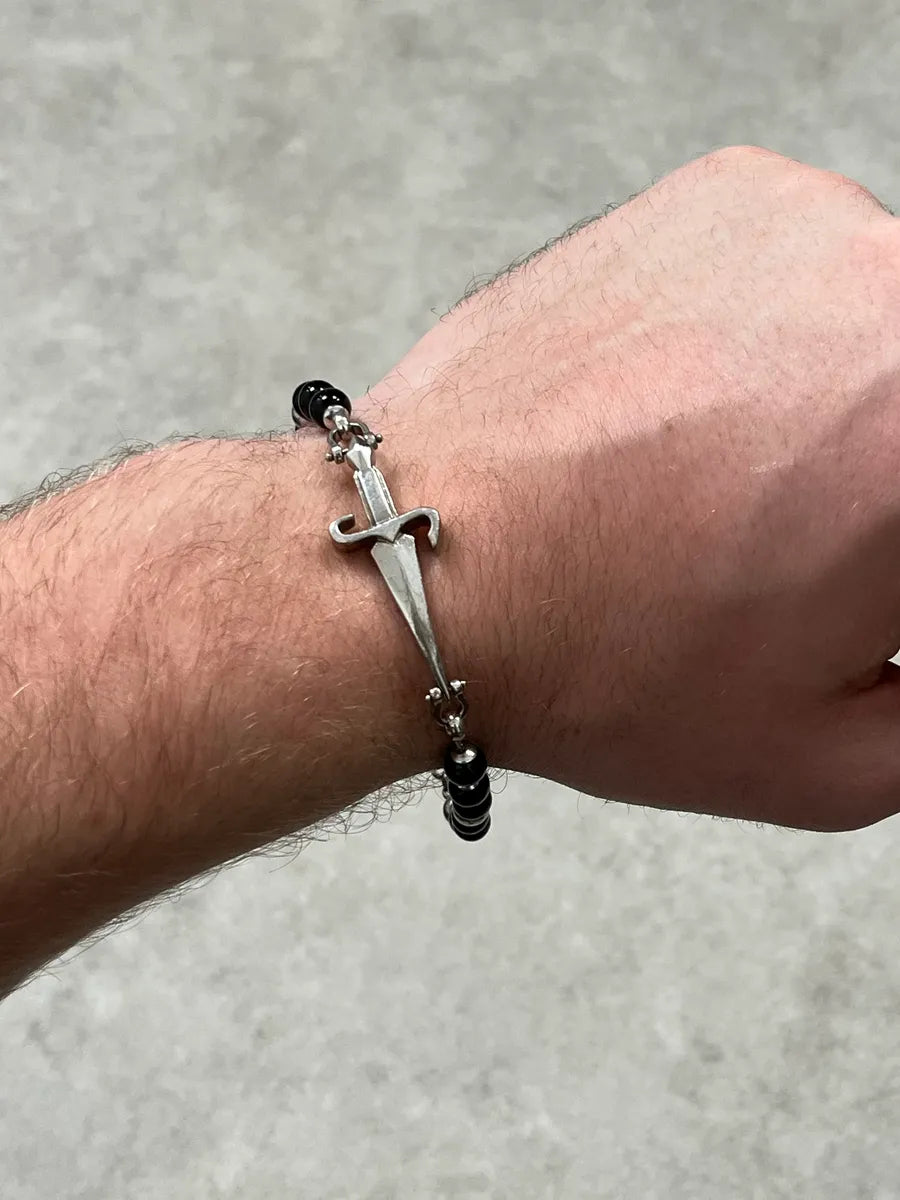 Paciotti Black Silver Beaded Bracelet Cross Charm One Size zvSLthm 1