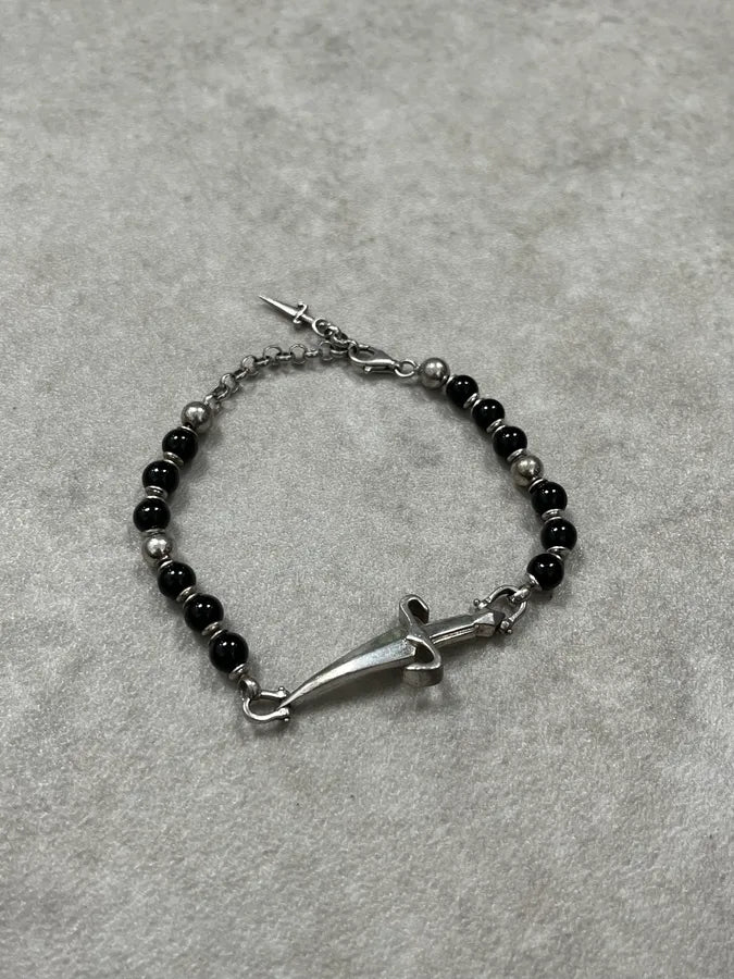 Paciotti Black Silver Beaded Bracelet Cross Charm One Size zvSLthm 0