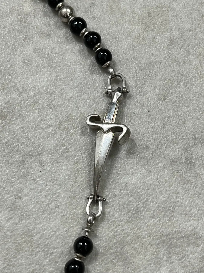 Paciotti Black Silver Beaded Bracelet Cross Charm One Size zvSLthm 5