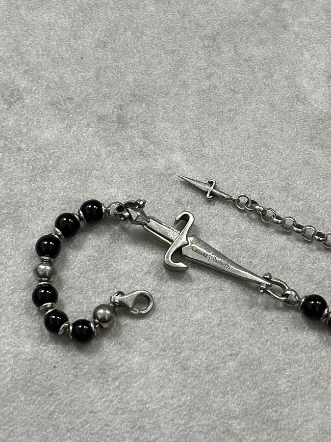 Paciotti Black Silver Beaded Bracelet Cross Charm One Size zvSLthm 4