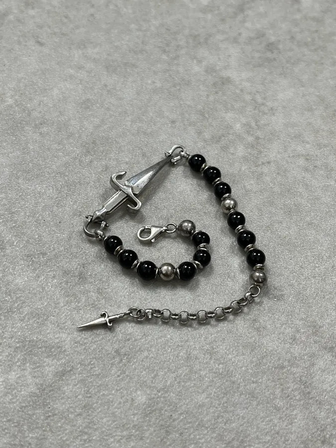 Paciotti Black Silver Beaded Bracelet Cross Charm One Size zvSLthm 3