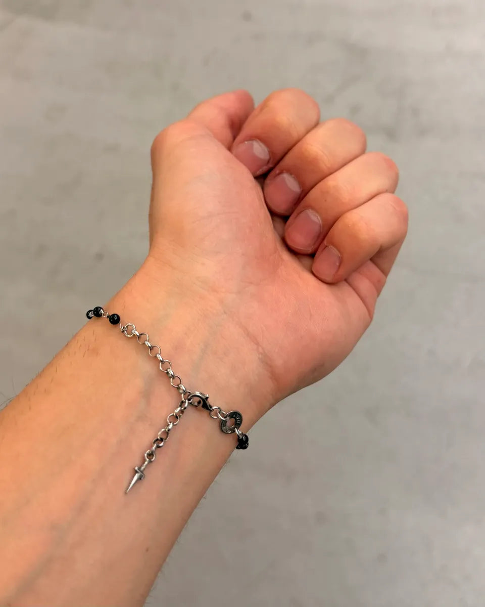 Paciotti Black Silver Beaded Rosary Dagger Bracelet dbLnRYr 1