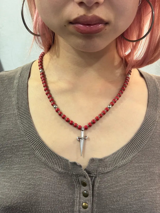 Paciotti Red Beaded Silver Clasp Necklace JlzUQKH 1