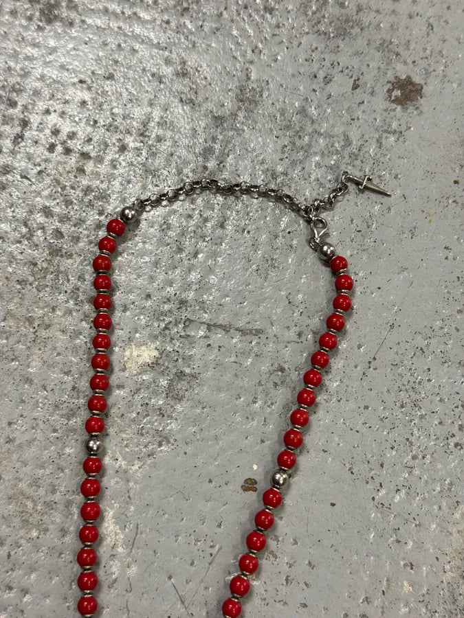 Paciotti Red Beaded Silver Clasp Necklace JlzUQKH 3