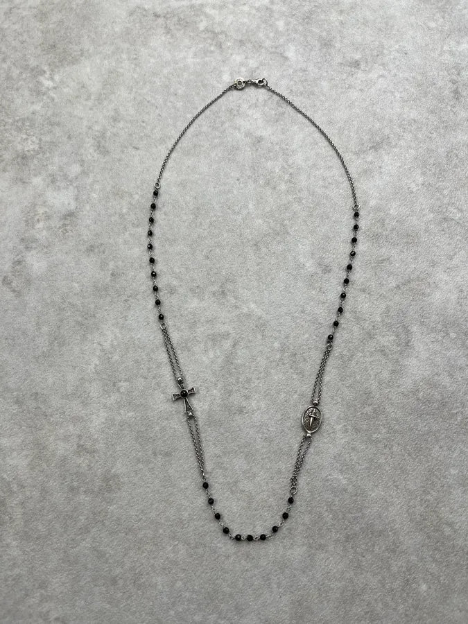 Paciotti Silver Cross & Dagger Black Beaded Necklace oPoauEi 0