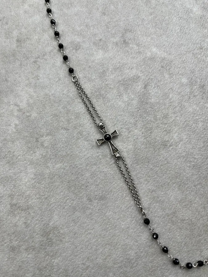 Paciotti Silver Cross & Dagger Black Beaded Necklace oPoauEi 1