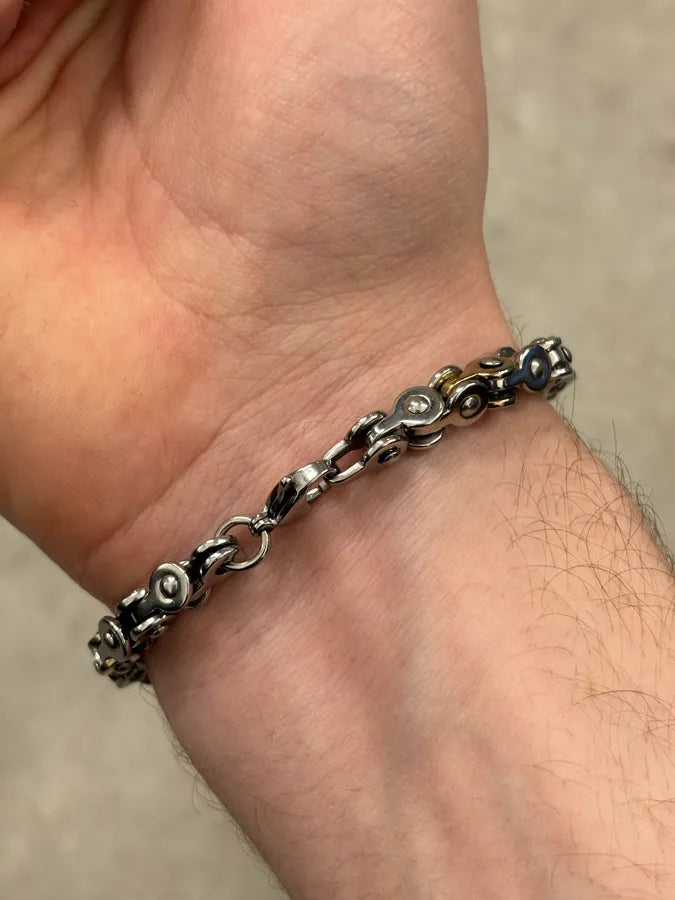 Cesare Paciotti Silver Gold Link Avant-Garde Metal Bracelet oMvAyqa 3