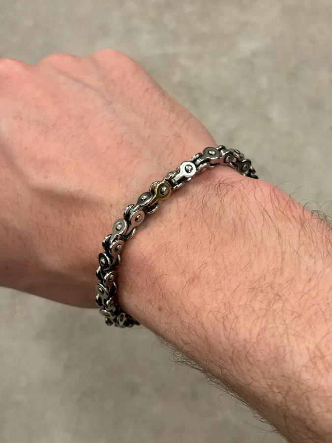 Cesare Paciotti Silver Gold Link Avant-Garde Metal Bracelet oMvAyqa 2
