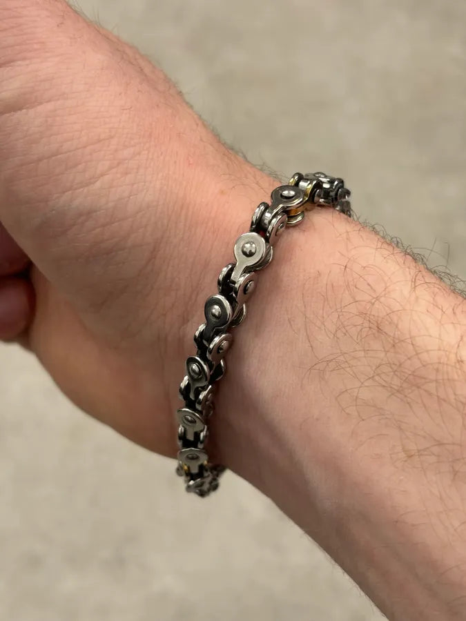 Cesare Paciotti Silver Gold Link Avant-Garde Metal Bracelet oMvAyqa 4