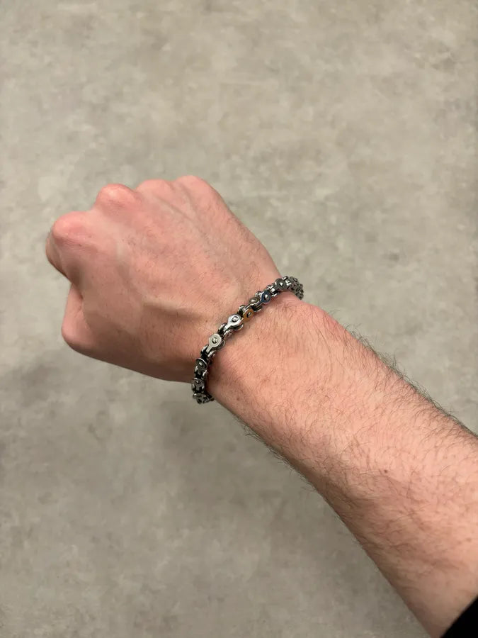 Cesare Paciotti Silver Gold Link Avant-Garde Metal Bracelet oMvAyqa 1