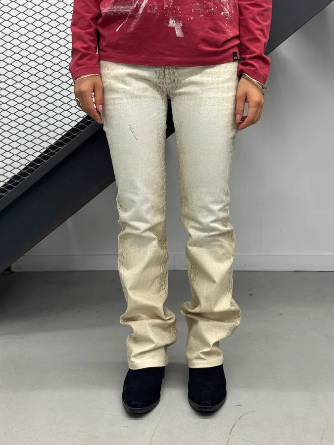 2000s Roberto Cavalli Crocodile Effect White & Beige Pants bHiGZpS 0