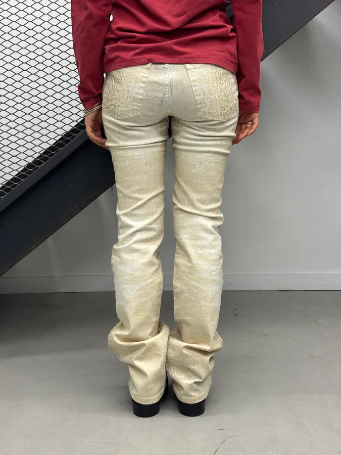 2000s Roberto Cavalli Crocodile Effect White & Beige Pants bHiGZpS 1