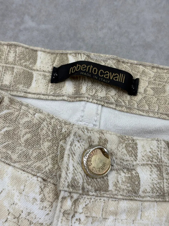 2000s Roberto Cavalli Crocodile Effect White & Beige Pants bHiGZpS 7