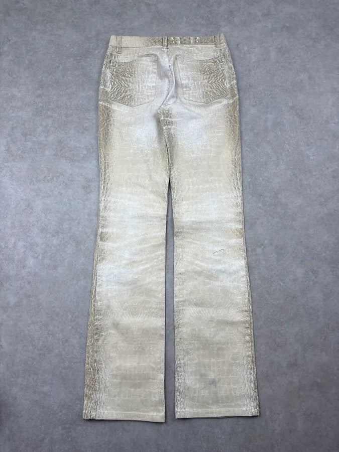 2000s Roberto Cavalli Crocodile Effect White & Beige Pants bHiGZpS 3