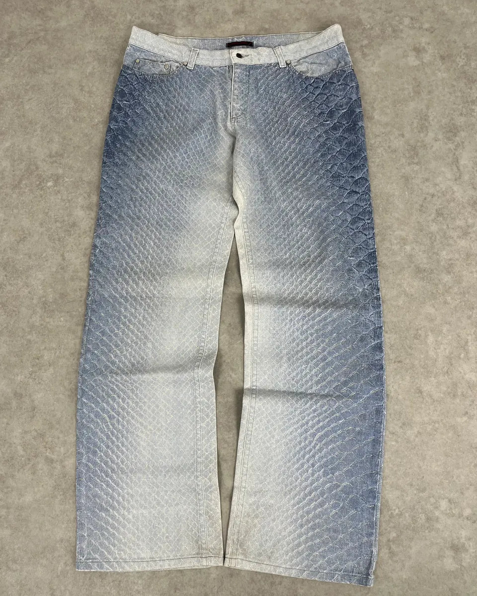 2000s Roberto Cavalli White & Blue Aqua Gradient Pants egMvFsW 0