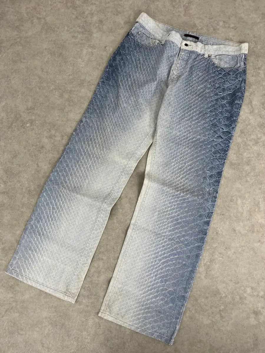2000s Roberto Cavalli White & Blue Aqua Gradient Pants egMvFsW 4