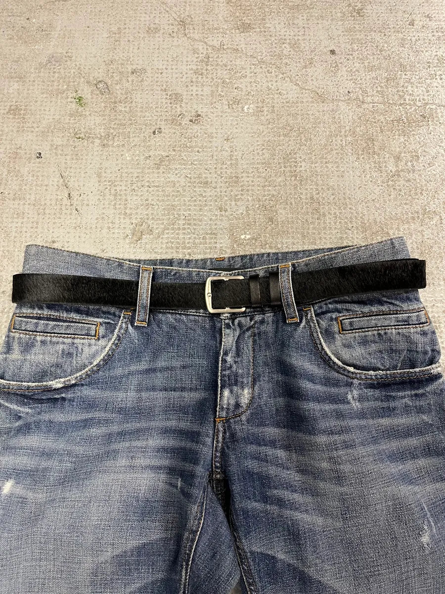 Paraboots Black Fur Pony Hair Bovin Leather Belt CuZWtZN 0