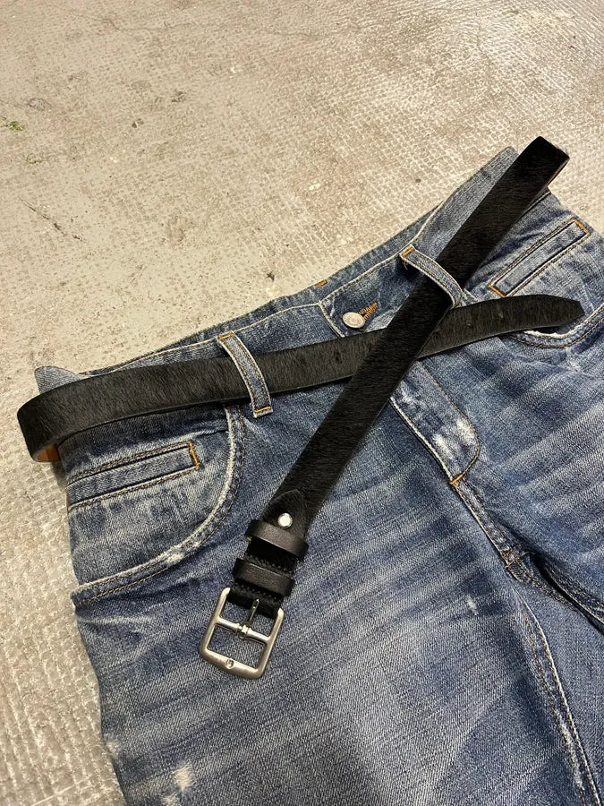 Paraboots Black Fur Pony Hair Bovin Leather Belt CuZWtZN 2