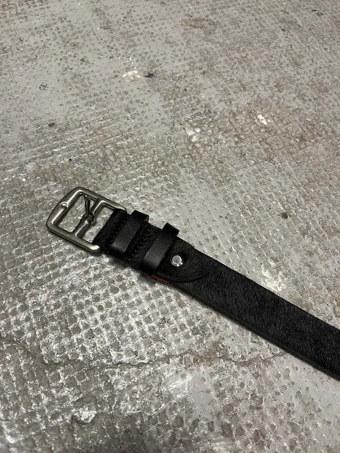 Paraboots Black Fur Pony Hair Bovin Leather Belt CuZWtZN 3