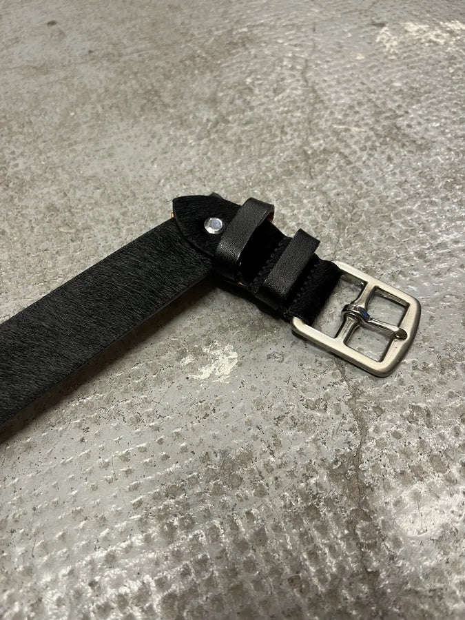 Paraboots Black Fur Pony Hair Bovin Leather Belt CuZWtZN 8