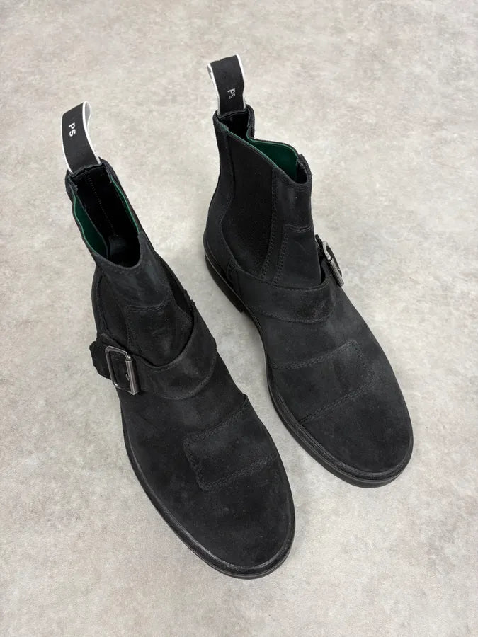 Paul Smith Black Suede Leather Buckle Classy Boots HyCZLCR 3