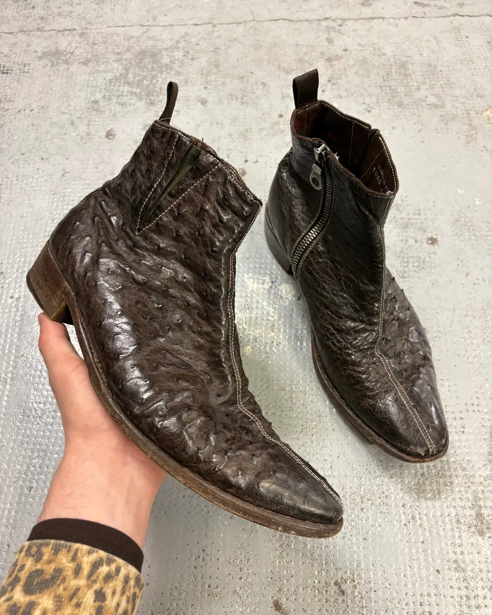Paul Smith Dark Brown Ostrich Leather Boots zCiXAXo 0