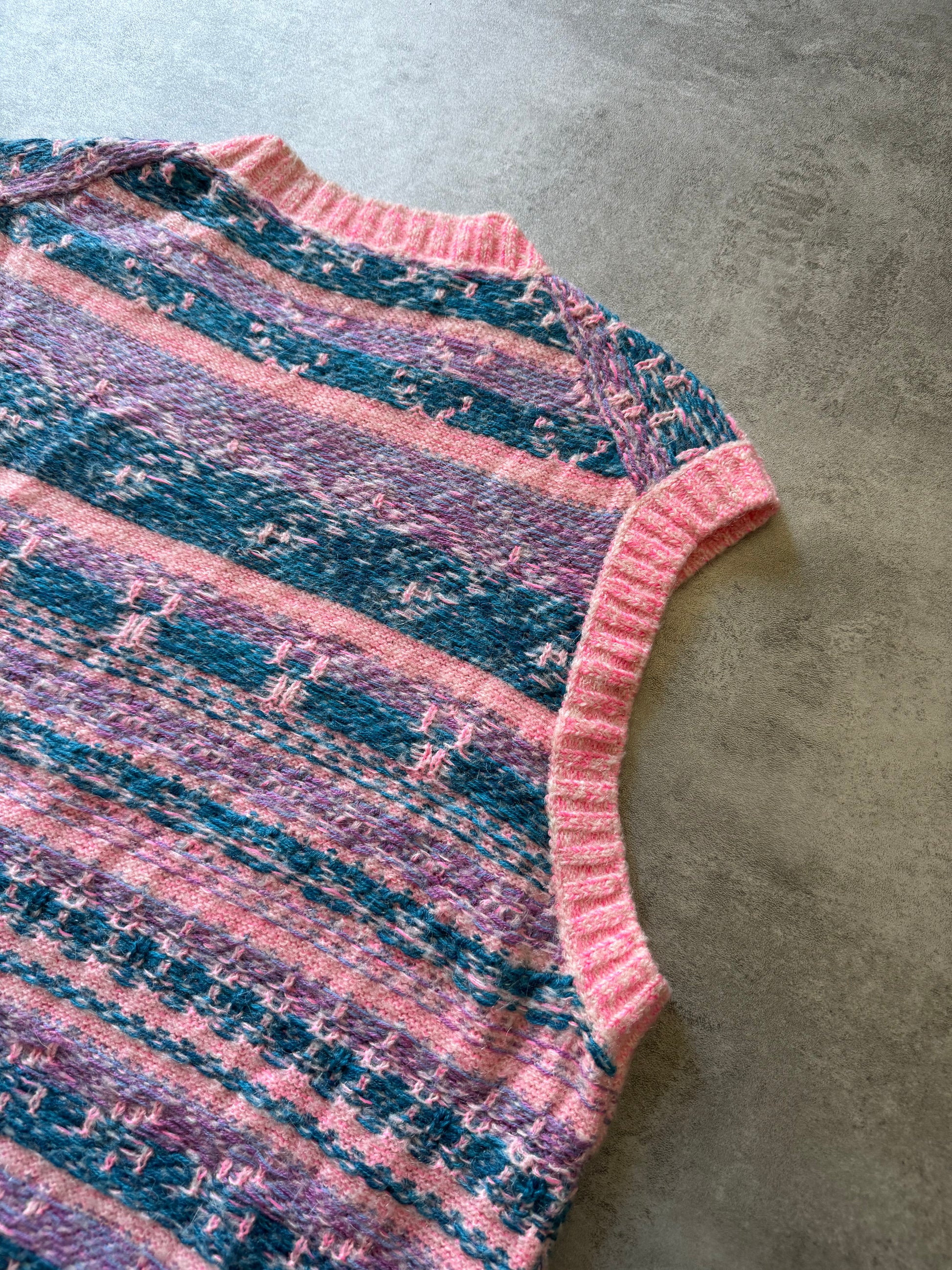 FW2019 Acne Studios Striped Intarsia Knit Pink Jacquard Sleeveless Sweater (XL) - 3