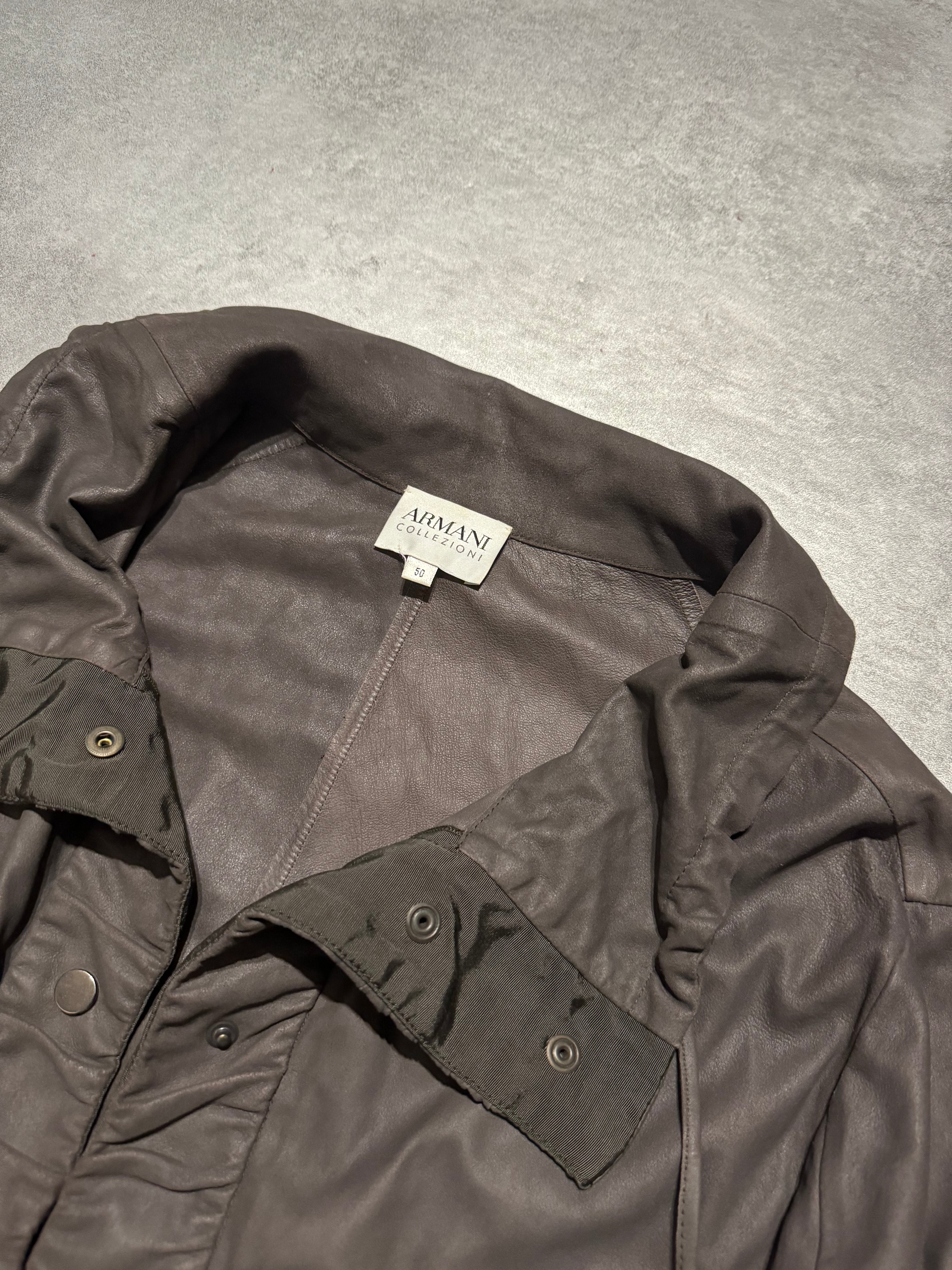 AW2007 Armani Collezioni Brown Goat Leather Buttoned Contemporary Jacket (S) - 8