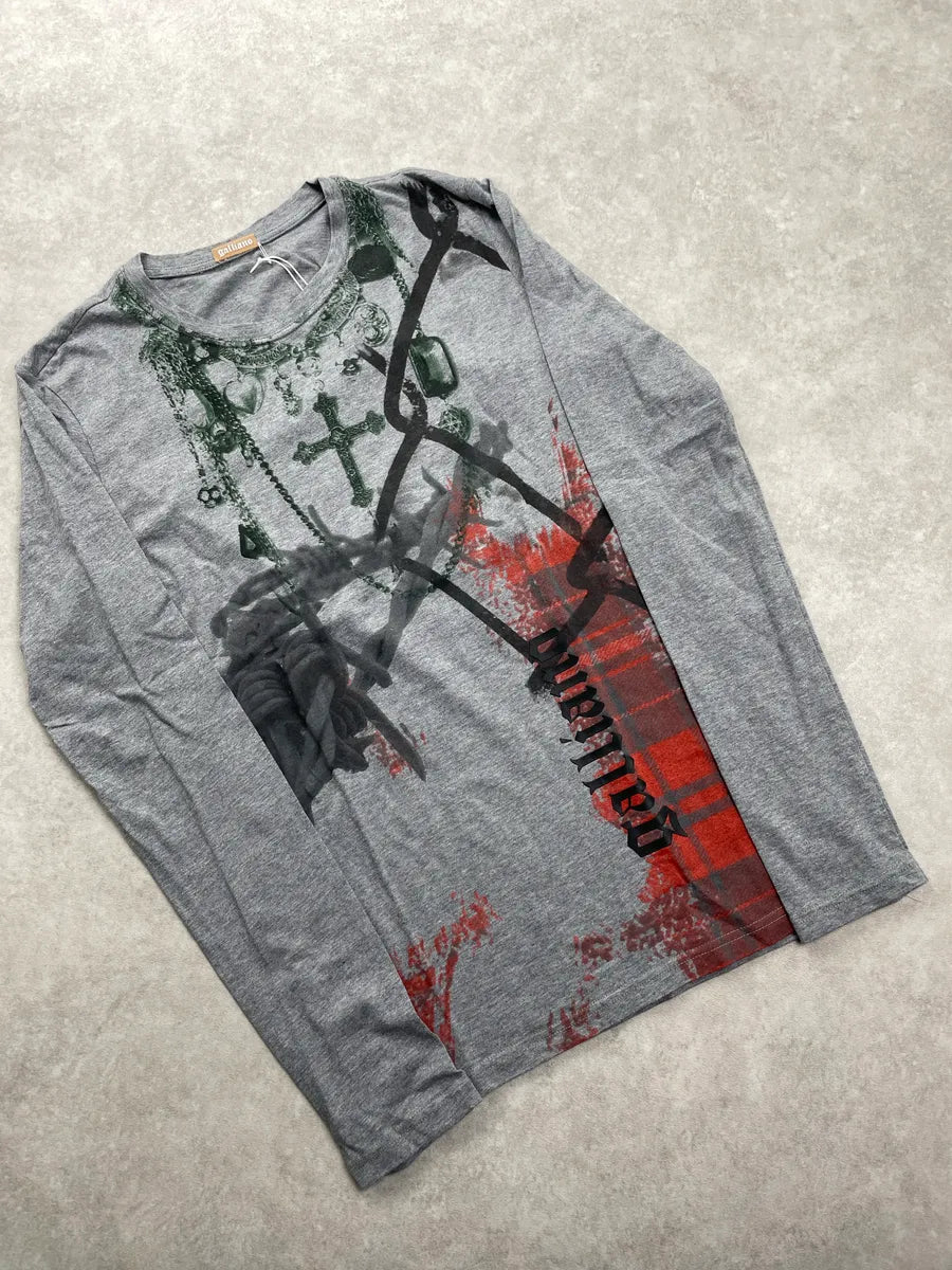 2000s Galliano Grey Jewelry Cross Print Longsleeve peZxTYmr 3