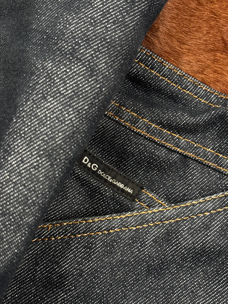 AW2005 Dolce & Gabbana Dark Indigo Denim Pony Hair Camel Long Coat petCfIoW 8