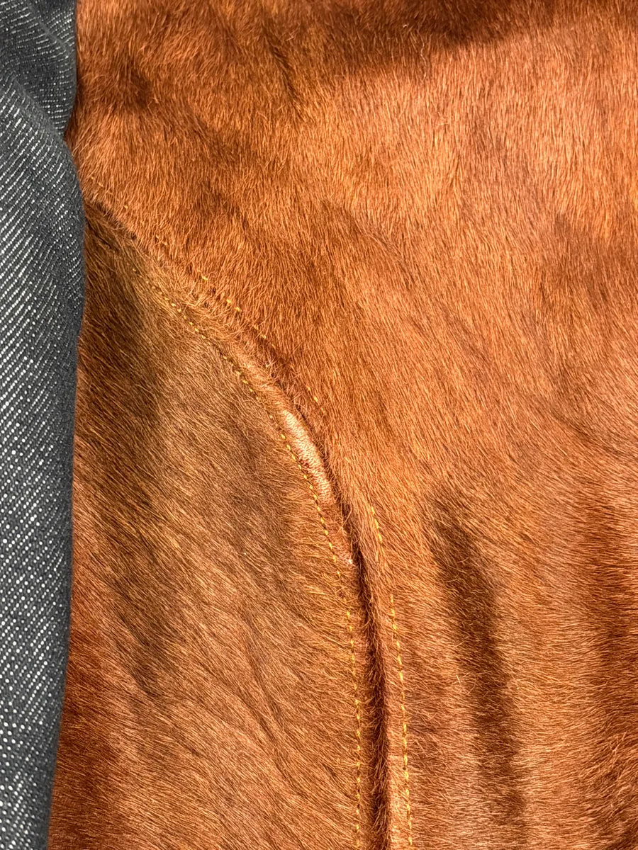 AW2005 Dolce & Gabbana Dark Indigo Denim Pony Hair Camel Long Coat petCfIoW 6