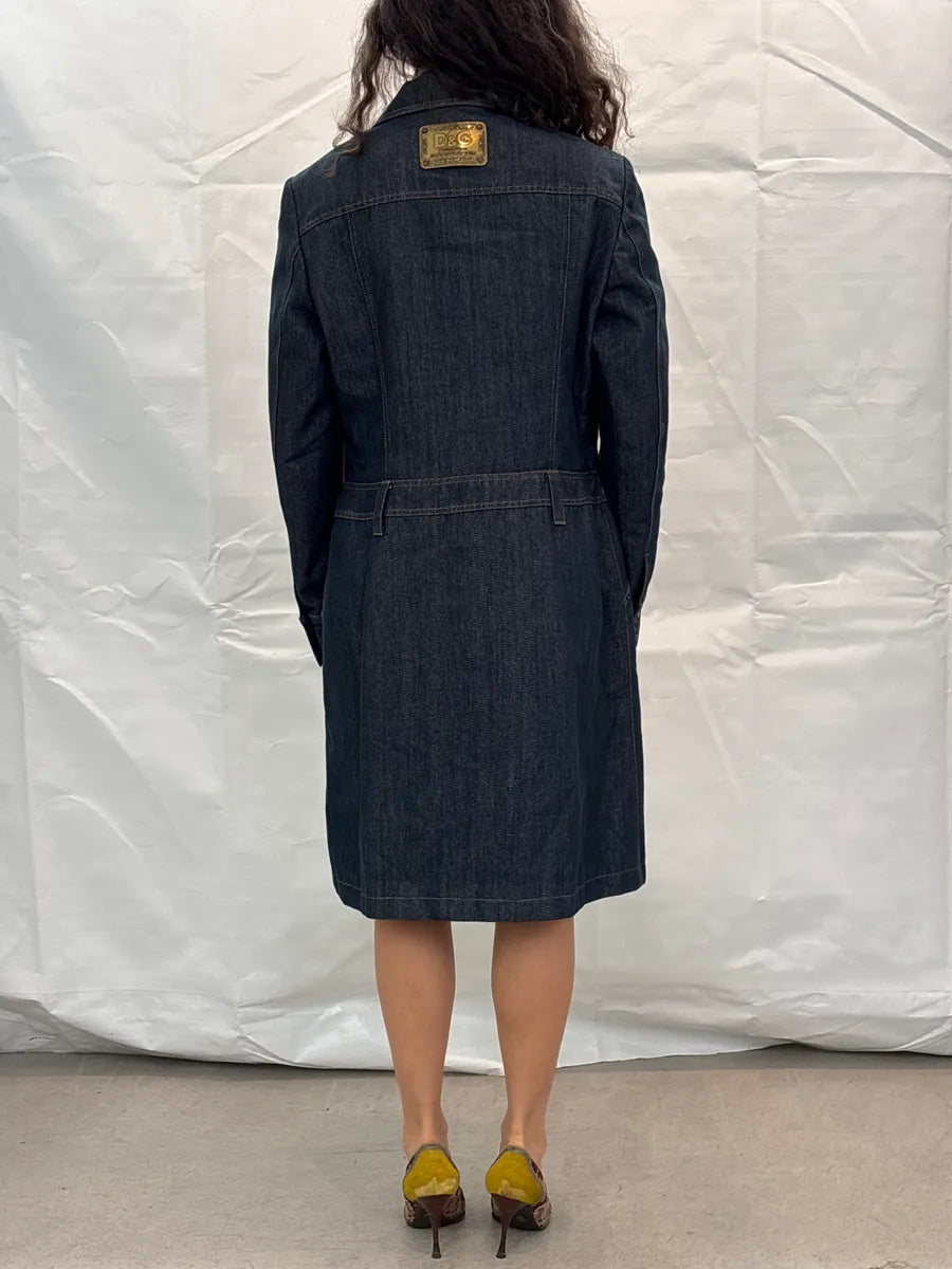 AW2005 Dolce & Gabbana Dark Indigo Denim Pony Hair Camel Long Coat petCfIoW 2