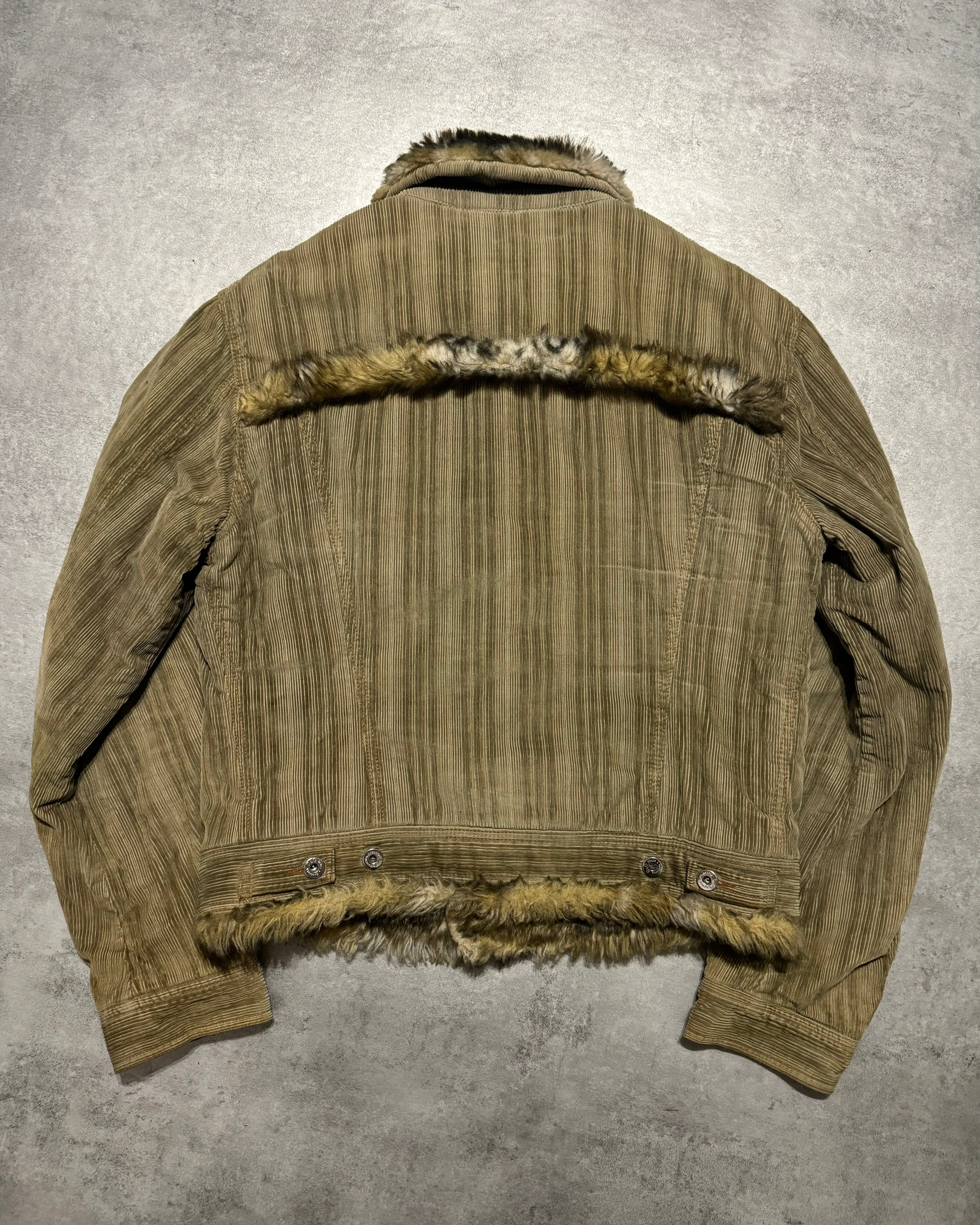 FW2001 Dolce & Gabbana Fur Corduroy Striped Jacket (L) - 3
