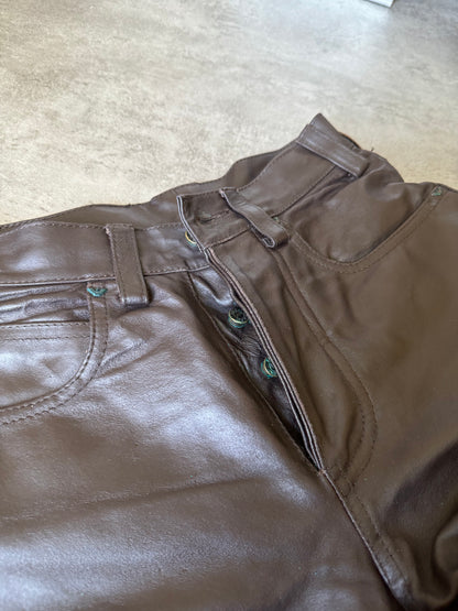 1990s Armani Brown Robust Leather Pants (XS) - 5