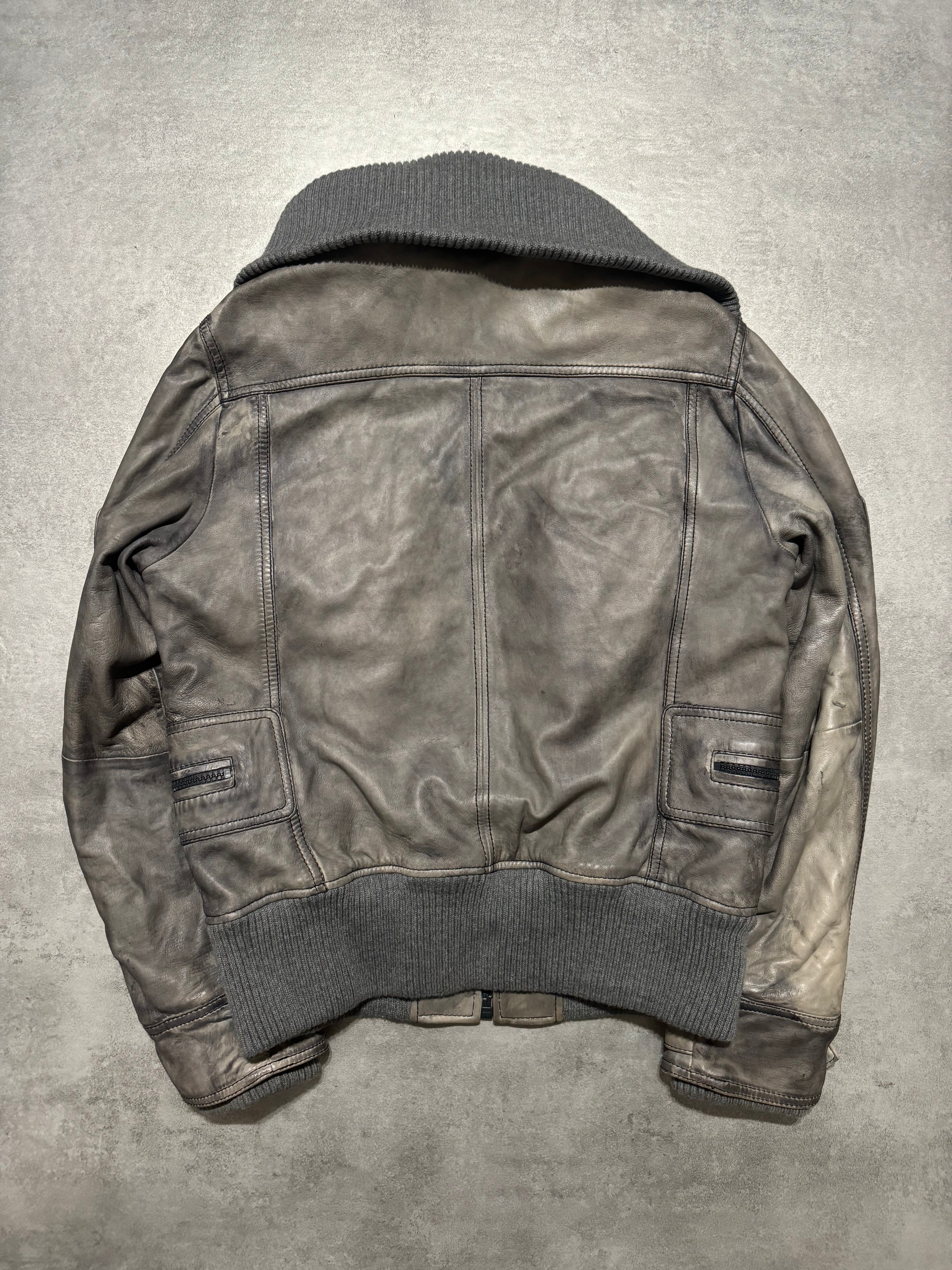 2000s Dolce & Gabbana Multi Zips Grey Archive Leather Jacket (L) - 3