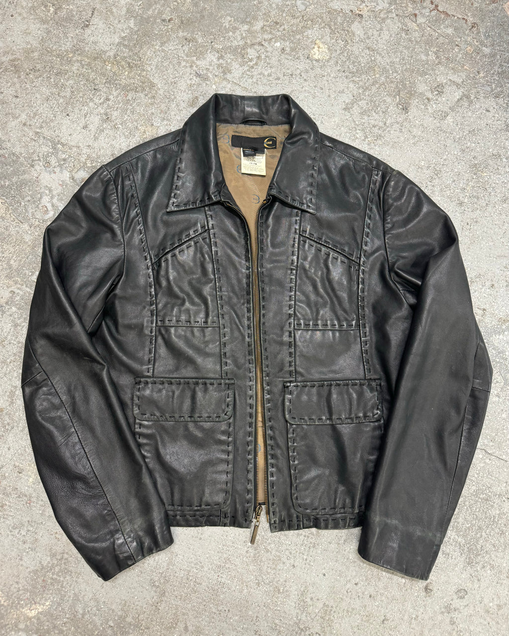 2000s Cavalli Black Simple Fighter Leather Jacket (M) - 2