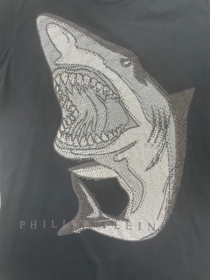 Philipp Plein Black Cotton Great White Shark Rhinestone T-Shirt KiljUzr 5