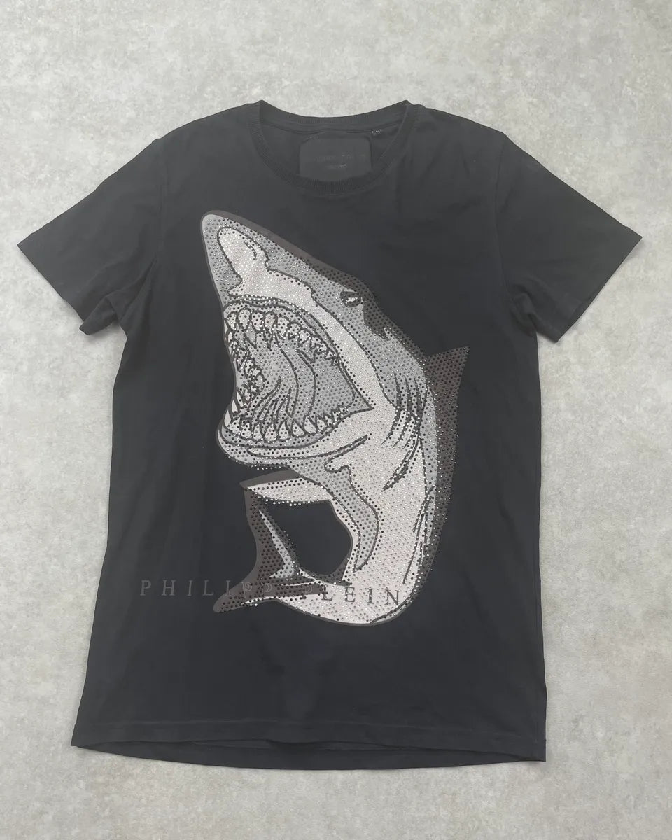 Philipp Plein Black Cotton Great White Shark Rhinestone T-Shirt KiljUzr 2
