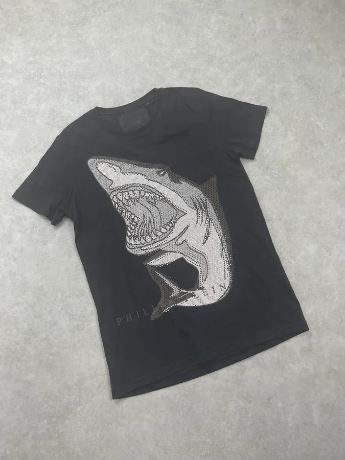 Philipp Plein Black Cotton Great White Shark Rhinestone T-Shirt KiljUzr 3