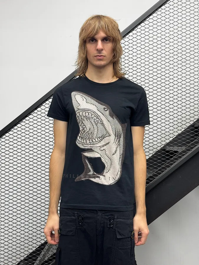 Philipp Plein Black Cotton Great White Shark Rhinestone T-Shirt KiljUzr 0