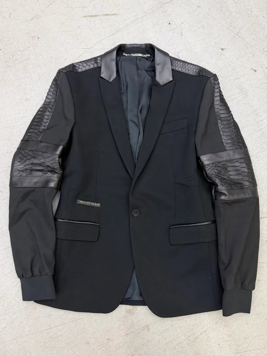 Philipp Plein Black Hybrid Python Blazer Leather Jacket HwmutLF 0