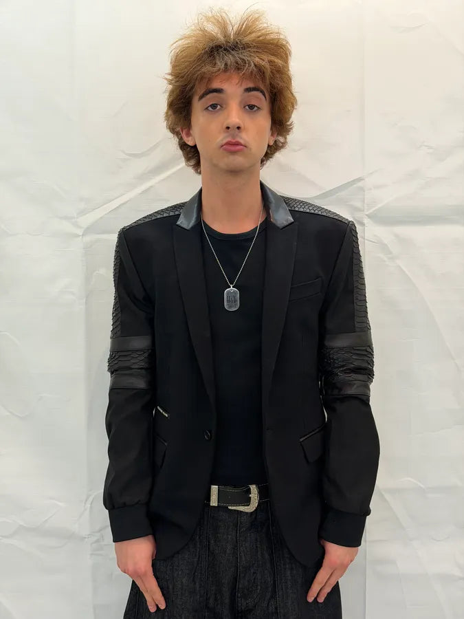 Philipp Plein Black Hybrid Python Blazer Leather Jacket HwmutLF 1