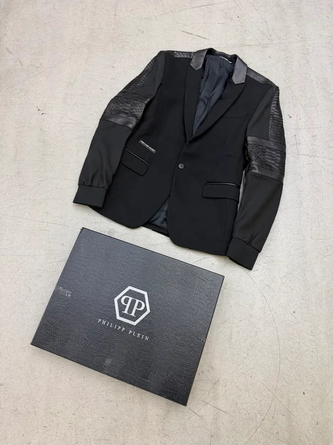 Philipp Plein Black Hybrid Python Blazer Leather Jacket HwmutLF 4