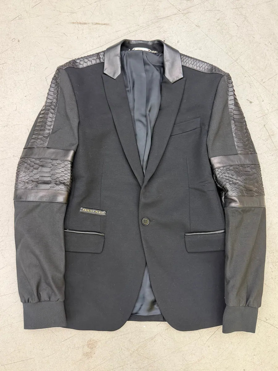 Philipp Plein Black Hybrid Python Blazer Leather Jacket HwmutLF 6