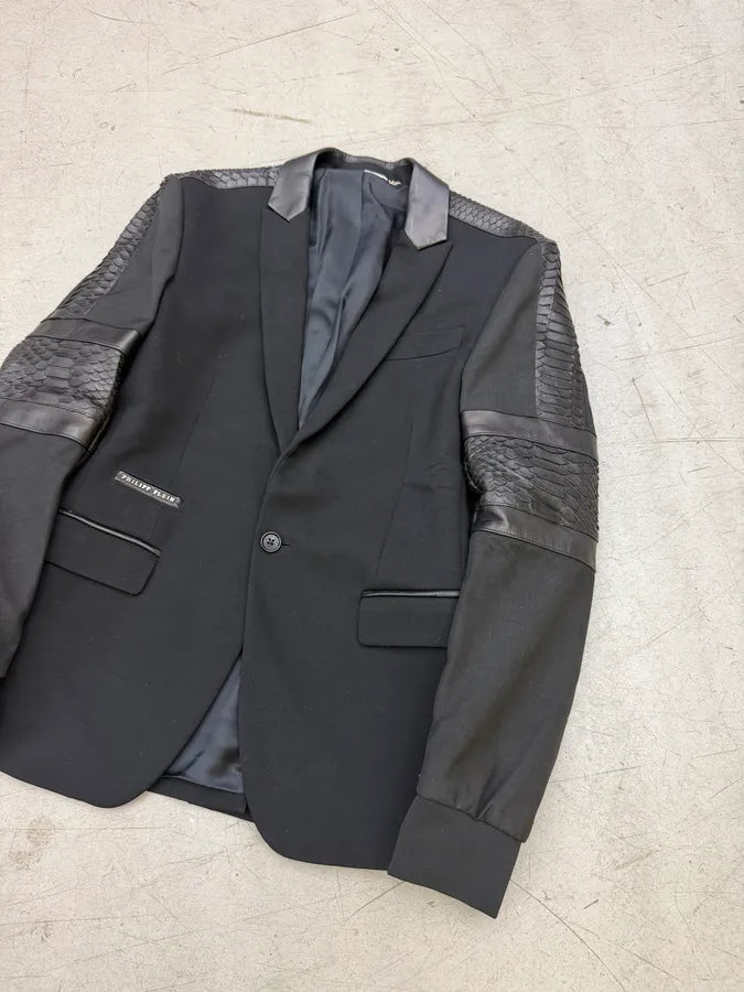 Philipp Plein Black Hybrid Python Blazer Leather Jacket HwmutLF 9