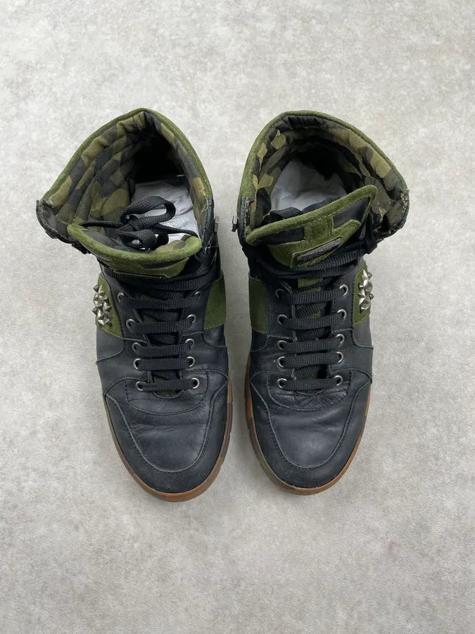 Philipp Plein Black Leather Studded High Camo Sneakers LHUzicE 1