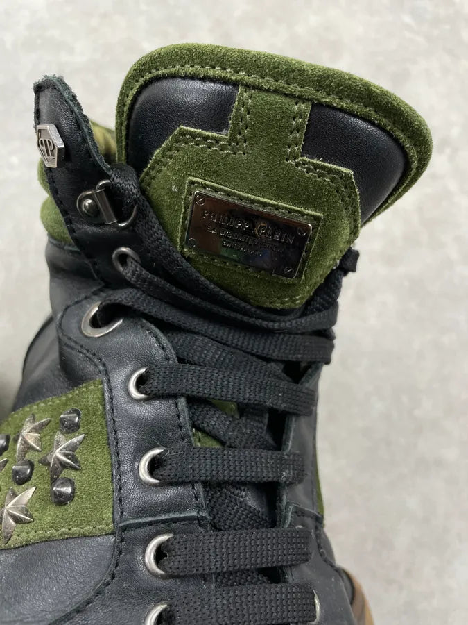 Philipp Plein Black Leather Studded High Camo Sneakers LHUzicE 5